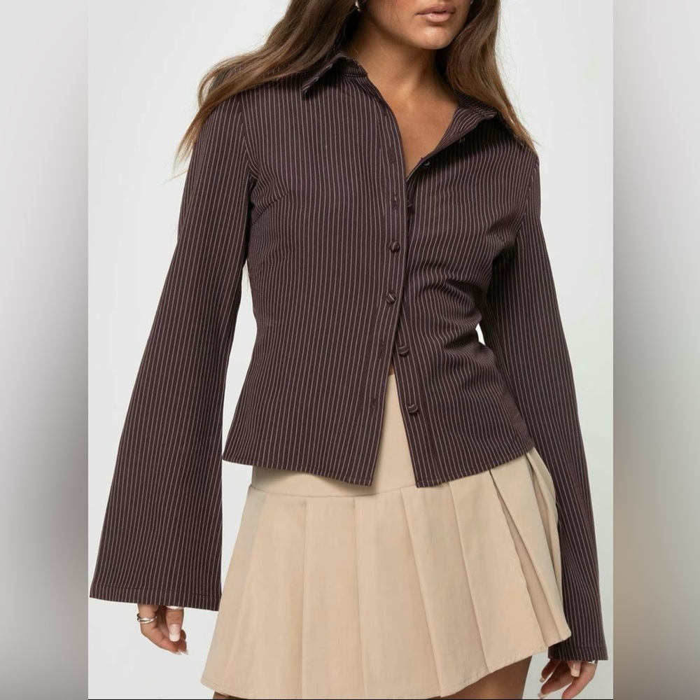 Striped print button front shirt